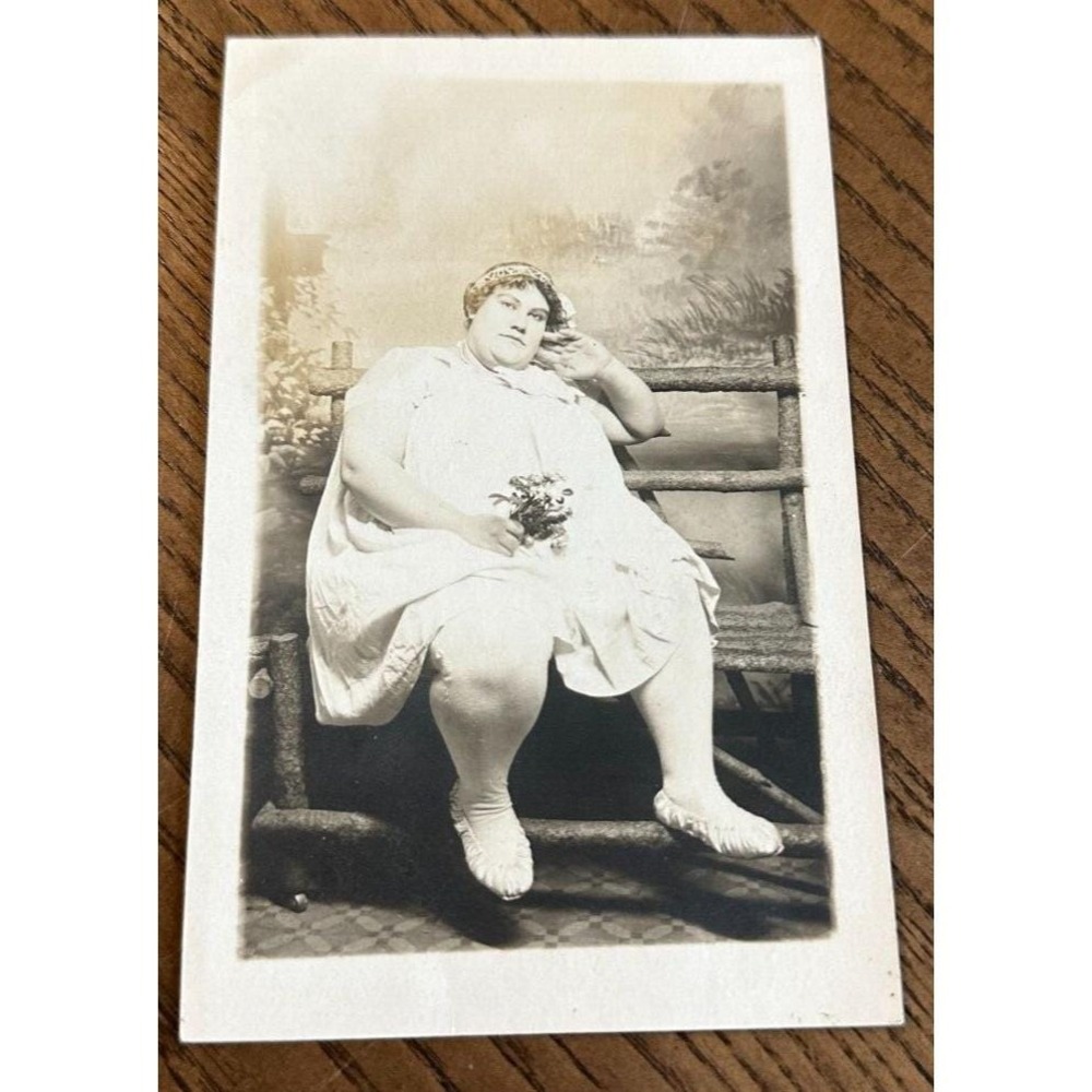 RPPC Real Photo Postcard Jolly Vera Weight 560 Pounds Circus Carnival Sideshow